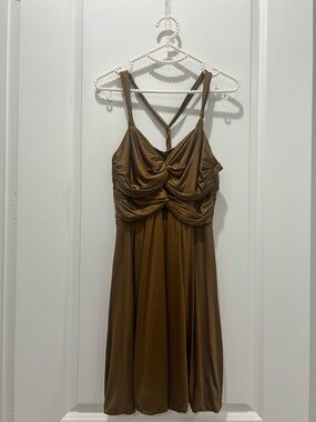 Vintage Voom Brown Satin Mini Dress S | Ruched Bust Slip Dress LA Style